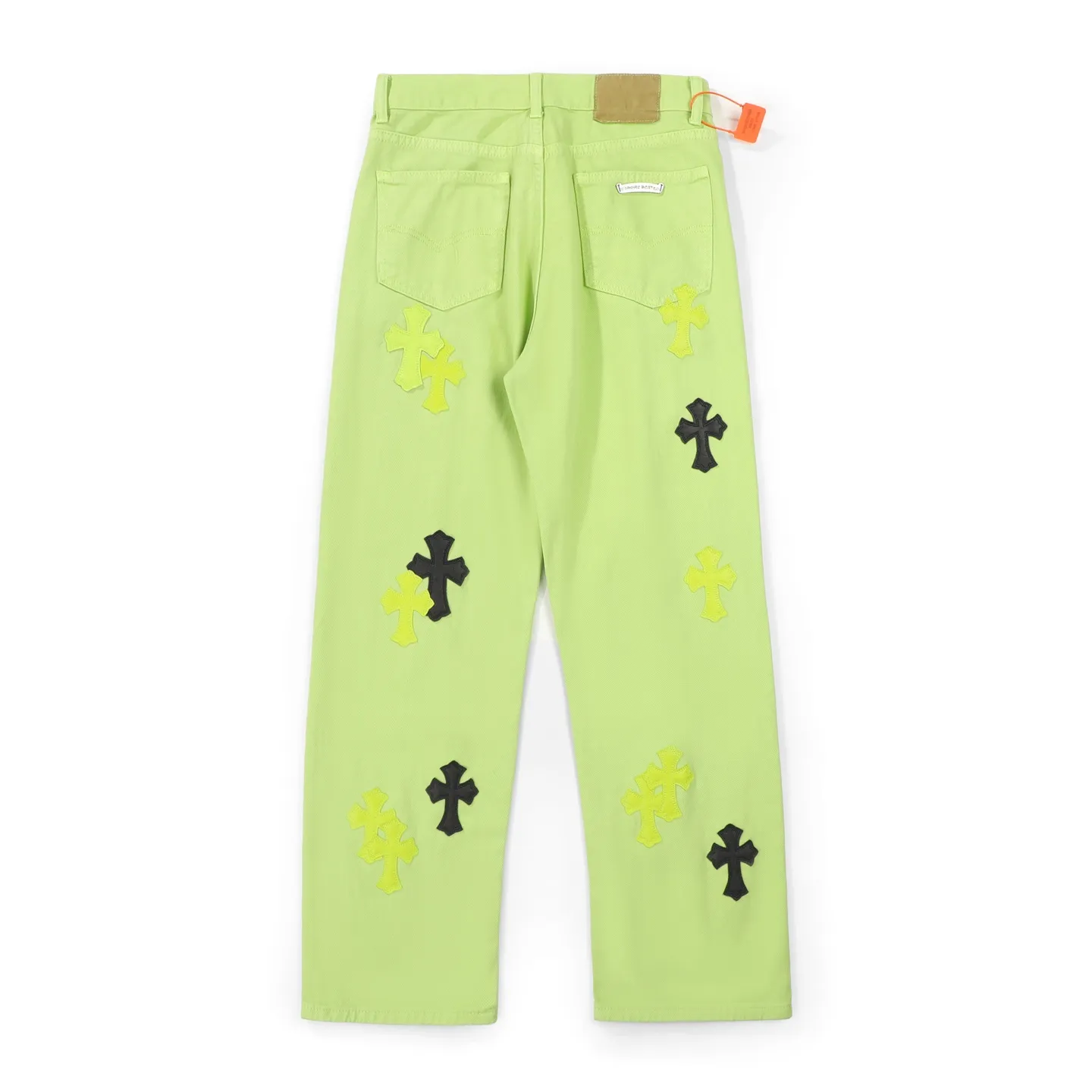 P260 Chrome hearts CH green cow king Yang Mi's same style sex recods limited green cow jeans. Really restores the ultimate texture of Vintage. Italian special cowhide print and cut. Customized sheepskin three-layer thick line leather. The whole is spliced in heavy water washing process. Craftsmen hand-splash ink. You can see the details. Three-dimensional cutting version. Loose and comfortable. Not picky about the figure. Makes taller and slimmer. Seiko factory. Original quality control. Same style for men and women. Can be matched with couples. Versatile recommendation. Essential jeans for all seasons Color: Green Size: S-XL